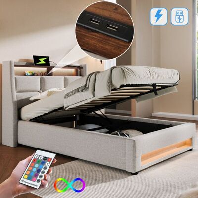 Generic Lit simple rembourré 90 x 200 cm avec port USB Lit coffre LED avec sommier à lattes en métal Lit 1 Personne Cadre de lit en lin Beige - Publicité Generic Lit simple rembourré 90 x 200 cm avec port USB Lit coffre LED avec sommier à lattes en métal Lit 1 Personne Cadre de lit en lin Beige - Publicité