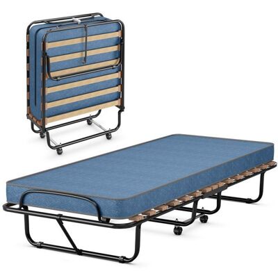 GIANTEX Lit dAppoint Pliable 80x190cm - Lit 1 Place à 4 Roulettes avec Matelas en Mousse à Mémoire - Cadre en Métal - Charge 130 g Bleu - Publicité GIANTEX Lit dAppoint Pliable 80x190cm - Lit 1 Place à 4 Roulettes avec Matelas en Mousse à Mémoire - Cadre en Métal - Charge 130 g Bleu - Publicité