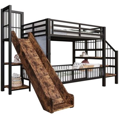 NOBRAND Lit Superposé Enfant Métal 90x200cm Noir Toboggan Escalier Rangement Barrière Sécurité Étagères Intégrées Sans Matelas Noir - Publicité NOBRAND Lit Superposé Enfant Métal 90x200cm Noir Toboggan Escalier Rangement Barrière Sécurité Étagères Intégrées Sans Matelas Noir - Publicité