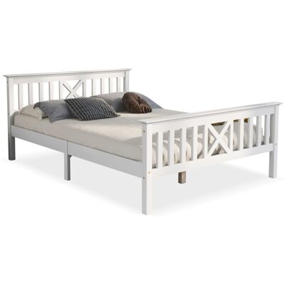 Blueline Structure de lit Nouveau épaissi lit en bois design moderne lit double en cadre de lit et cadre à lattes lit en bois avec tête de Blanc - Publicité Blueline Structure de lit Nouveau épaissi lit en bois design moderne lit double en cadre de lit et cadre à lattes lit en bois avec tête de Blanc - Publicité