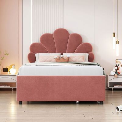NOBRAND Lit Enfant Fille Tête Florale Rose 90x200cm-Velours Doux 2 Rangements-Sommier Lattes sans Matelas - Publicité NOBRAND Lit Enfant Fille Tête Florale Rose 90x200cm-Velours Doux 2 Rangements-Sommier Lattes sans Matelas - Publicité