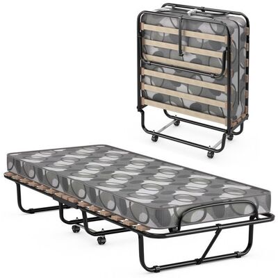 Lit Pliant 1 Personne Adulte 190 x 80 cm COSTWAY 4 Roulettes Sommier à 15 Lattes Matelas en Mémoire 65 cm Charge 130 kg Gris Gris - Publicité Lit Pliant 1 Personne Adulte 190 x 80 cm COSTWAY 4 Roulettes Sommier à 15 Lattes Matelas en Mémoire 65 cm Charge 130 kg Gris Gris - Publicité