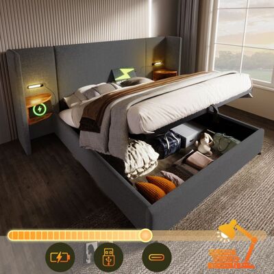 MERAX Lit Coffre Adulte 180x200 avec Tête de Lit Multifonction USB Type-C Lampe de Lecture Sommier Relevable Lin gris Gris - Publicité MERAX Lit Coffre Adulte 180x200 avec Tête de Lit Multifonction USB Type-C Lampe de Lecture Sommier Relevable Lin gris Gris - Publicité