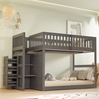 NOBRAND Lit mezzanine en bois 140 x 200 cm avec 4 tiroirs lit superposé lit mi hauteuravec sommier à lattes pour enfants et adolescents Gris - Publicité NOBRAND Lit mezzanine en bois 140 x 200 cm avec 4 tiroirs lit superposé lit mi hauteuravec sommier à lattes pour enfants et adolescents Gris - Publicité