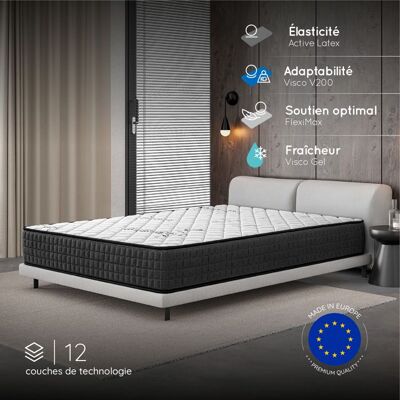 Cosmos Matelas GAMMA 140x190 cm-epaisseur 30 cm-Ferme-7 zones de confort en mousse mémoire adaptative-HR 35 kg-Blue Latex-Face été-hiver - Publicité Cosmos Matelas GAMMA 140x190 cm-epaisseur 30 cm-Ferme-7 zones de confort en mousse mémoire adaptative-HR 35 kg-Blue Latex-Face été-hiver - Publicité