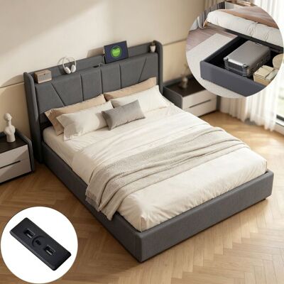 COZY Lit 140x190 cm avec sommier à lattes lit double 140x190 cm avec tete de lit et USB lit coffre avec rangement tissu en lin gris Gris - Publicité COZY Lit 140x190 cm avec sommier à lattes lit double 140x190 cm avec tete de lit et USB lit coffre avec rangement tissu en lin gris Gris - Publicité