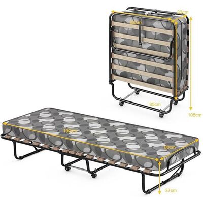 GIANTEX Lit dAppoint Pliable 80x190cm-Lit 1 Place à 4 Roulettes avec 15 Lattes-Matelas en Mousse à Mémoire-Cadre en Métal-130 kg Gris - Publicité GIANTEX Lit dAppoint Pliable 80x190cm-Lit 1 Place à 4 Roulettes avec 15 Lattes-Matelas en Mousse à Mémoire-Cadre en Métal-130 kg Gris - Publicité