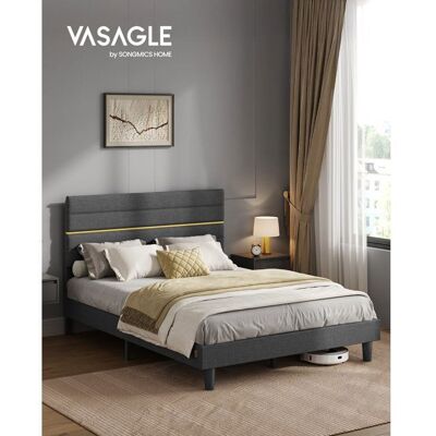 VASAGLE Lit Double Cadre de Lit Convient pour Un Matelas de 140 x 190 cm Tête de Lit Ajustable en Métal Bois Massif Gris Gris - Publicité VASAGLE Lit Double Cadre de Lit Convient pour Un Matelas de 140 x 190 cm Tête de Lit Ajustable en Métal Bois Massif Gris Gris - Publicité