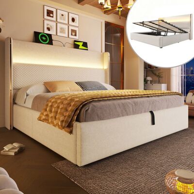 MERAX Lit Coffre 160x200 Moderne avec Tête de Lit Haute LED Multicolore USB Type-C Sommier Relevable Tissu Lin Beige Beige - Publicité MERAX Lit Coffre 160x200 Moderne avec Tête de Lit Haute LED Multicolore USB Type-C Sommier Relevable Tissu Lin Beige Beige - Publicité