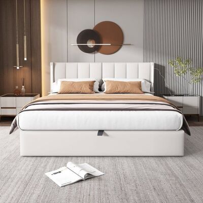 Lit Coffre LED 140x190 cm avec USB Rechargeable et Tête Réglable Merax Lit Double en Simili Cuir Gris Moderne Blanc - Publicité Lit Coffre LED 140x190 cm avec USB Rechargeable et Tête Réglable Merax Lit Double en Simili Cuir Gris Moderne Blanc - Publicité