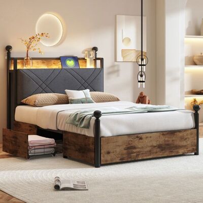 NOBRAND Lit Simple 90x190 cm avec 2 Tiroirs et Éclairage LED RGB lit rembourrée avec prises USB/Type-C cadre de lit avec sommier à lattes Noir - Publicité NOBRAND Lit Simple 90x190 cm avec 2 Tiroirs et Éclairage LED RGB lit rembourrée avec prises USB/Type-C cadre de lit avec sommier à lattes Noir - Publicité