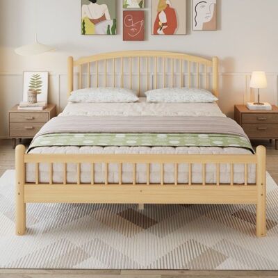 NOBRAND Lit Double 140x200cm Bois Naturel Minimaliste Tête & Sommier Lattes Robuste Lit Deux Places Épuré Sans Matelas - Publicité NOBRAND Lit Double 140x200cm Bois Naturel Minimaliste Tête & Sommier Lattes Robuste Lit Deux Places Épuré Sans Matelas - Publicité