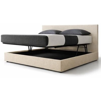 Lit coffre avec tête de lit - SAMPUR - 140x190 cm - Tissu bouclette beige - Ouverture horizontale - Grand coffre Beige - Publicité Lit coffre avec tête de lit - SAMPUR - 140x190 cm - Tissu bouclette beige - Ouverture horizontale - Grand coffre Beige - Publicité