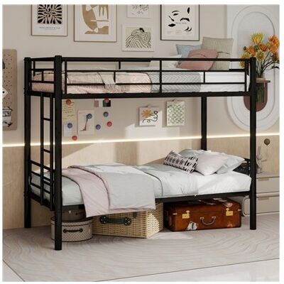 NOBRAND Lit superposé en métal noir classique lit bas 90x190 cm échelle et barrières inclusesconvertible en 2 lits simples sans sommiers - Publicité NOBRAND Lit superposé en métal noir classique lit bas 90x190 cm échelle et barrières inclusesconvertible en 2 lits simples sans sommiers - Publicité