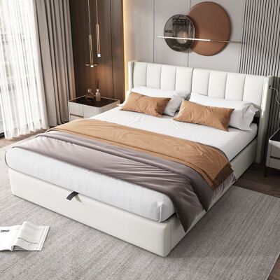Lit Coffre LED 180x200 cm avec USB Rechargeable et Tête Réglable Merax Lit Double en Simili Cuir Blanc Moderne Blanc - Publicité Lit Coffre LED 180x200 cm avec USB Rechargeable et Tête Réglable Merax Lit Double en Simili Cuir Blanc Moderne Blanc - Publicité