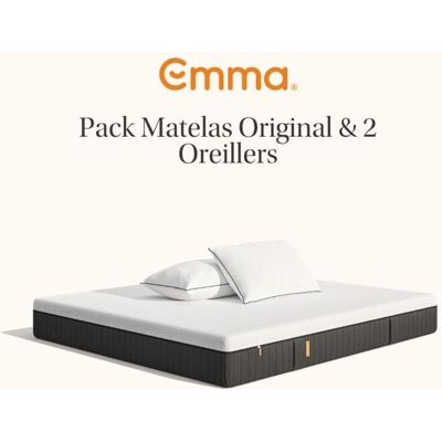 EMMA Pack Matelas Emma Original+ 180x200 + 2 Oreillers Emma Original Confort Elite 70x40 Mémoire de Forme + Ressorts - Publicité EMMA Pack Matelas Emma Original+ 180x200 + 2 Oreillers Emma Original Confort Elite 70x40 Mémoire de Forme + Ressorts - Publicité