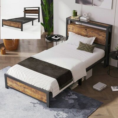 Lit pour adulte - LANGTU - 90x200 - Tête de lit rangement MDF+Métal - Sommier lattes métal - Noir Noir - Publicité Lit pour adulte - LANGTU - 90x200 - Tête de lit rangement MDF+Métal - Sommier lattes métal - Noir Noir - Publicité