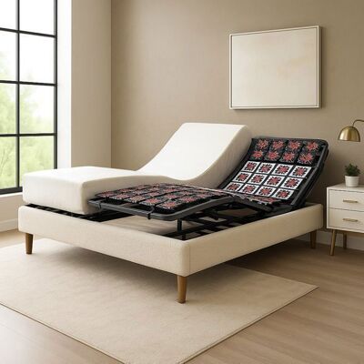 SAMPUR Ensemble lit électrique 90x190 sable – Sommier relaxation à plots + contour bouclette + matelas Beige - Publicité SAMPUR Ensemble lit électrique 90x190 sable – Sommier relaxation à plots + contour bouclette + matelas Beige - Publicité