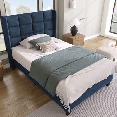 Generic Lit simple 90x200cm Lit adulte Tête de lit et dossier rembourrés en lin bleu Lit 1 Personne Sommier lattes bois Bleu - Publicité Generic Lit simple 90x200cm Lit adulte Tête de lit et dossier rembourrés en lin bleu Lit 1 Personne Sommier lattes bois Bleu - Publicité
