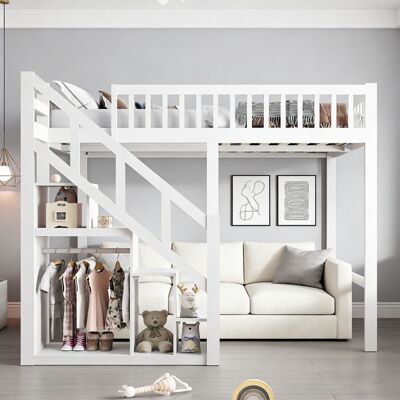 COZY Lit mezzanine 140x200 cm bois massif avec sommier à lattes lit surélevé 140x200 cm pour adulte ou enfant clôture blanc Blanc - Publicité COZY Lit mezzanine 140x200 cm bois massif avec sommier à lattes lit surélevé 140x200 cm pour adulte ou enfant clôture blanc Blanc - Publicité