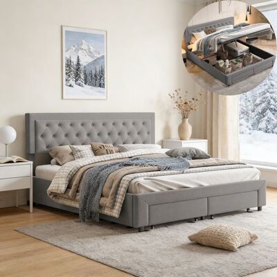 Lit 160x200 cm - COZY - Velours Gris - Lit Coffre - 2 Places - Sommier Inclus Gris - Publicité Lit 160x200 cm - COZY - Velours Gris - Lit Coffre - 2 Places - Sommier Inclus Gris - Publicité