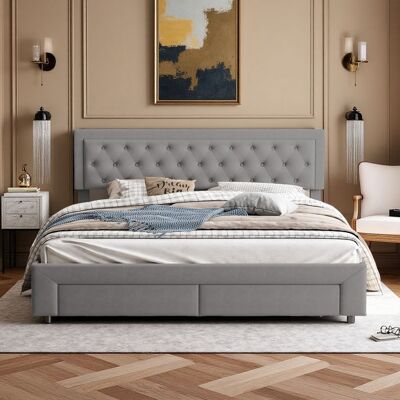 Lit 180x200 cm - COZY - tissu en velours - sommier - hydraulique - cadre de lit adulte 180x200 cm - gris Gris - Publicité Lit 180x200 cm - COZY - tissu en velours - sommier - hydraulique - cadre de lit adulte 180x200 cm - gris Gris - Publicité