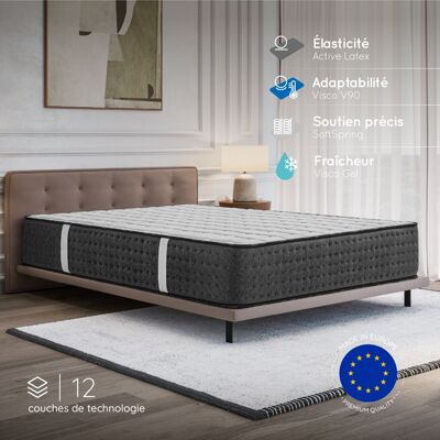 Cosmos Matelas EQUINOX 140x190 cm-Hybride-Ressorts Ensachés-Mémoire de Forme-Mousse HR 35 kg-Blue Latex-Confort mi-ferme-Réversible-30 cm - Publicité Cosmos Matelas EQUINOX 140x190 cm-Hybride-Ressorts Ensachés-Mémoire de Forme-Mousse HR 35 kg-Blue Latex-Confort mi-ferme-Réversible-30 cm - Publicité