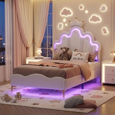 RESETIZE Lit fille 90x200 cm lit enfant avec LED lit simple avec sommier lit adolescent lit princesse lit capitonné coquillage PU blanc Blanc - Publicité RESETIZE Lit fille 90x200 cm lit enfant avec LED lit simple avec sommier lit adolescent lit princesse lit capitonné coquillage PU blanc Blanc - Publicité