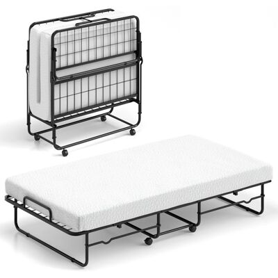 Lit Pliant 190 x 90 cm avec Matelas COSTWAY Lit Simple avec Mousse à Mémoire de Forme Cadre en Métal Roulettes Verrouillables - Publicité Lit Pliant 190 x 90 cm avec Matelas COSTWAY Lit Simple avec Mousse à Mémoire de Forme Cadre en Métal Roulettes Verrouillables - Publicité