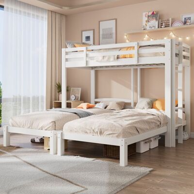 NOBRAND Lit auperposé Triple 90x200cm (3 couchages) avec Échelle Latérale lit enfants avec sommier à lattes - Pin - blanc (sans matelas) Blanc - Publicité NOBRAND Lit auperposé Triple 90x200cm (3 couchages) avec Échelle Latérale lit enfants avec sommier à lattes - Pin - blanc (sans matelas) Blanc - Publicité