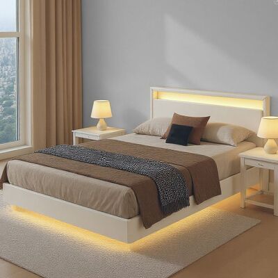 VASAGLE Lit complet 1601 x 2001 cm Effet Flottant avec Éclairage LED Tête de Lit Haute Multiprise Style Moderne Blanc et Noir Blanc - Publicité VASAGLE Lit complet 1601 x 2001 cm Effet Flottant avec Éclairage LED Tête de Lit Haute Multiprise Style Moderne Blanc et Noir Blanc - Publicité