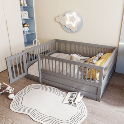 Generic Lit simple 140 x 200 cm sans sommier à lattes cadre de lit enfant en bois avec barrière de sécurité et porte cadre de lit gris Gris - Publicité Generic Lit simple 140 x 200 cm sans sommier à lattes cadre de lit enfant en bois avec barrière de sécurité et porte cadre de lit gris Gris - Publicité