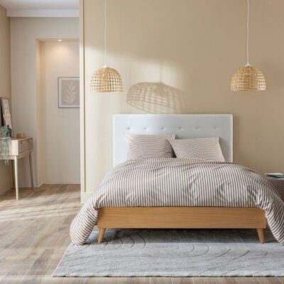 Lit 140x190 avec sommier et tête de lit capitonnée en velours écru - Ecru - Terre de Nuit Beige - Publicité Lit 140x190 avec sommier et tête de lit capitonnée en velours écru - Ecru - Terre de Nuit Beige - Publicité