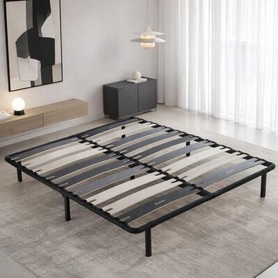 SAMPUR Sommier 140x200 cm Robuflex - Pieds inclus - Confort morphologique avec lattes larges Noir - Publicité SAMPUR Sommier 140x200 cm Robuflex - Pieds inclus - Confort morphologique avec lattes larges Noir - Publicité