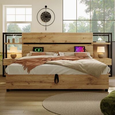 NOBRAND Lit 180x200 Chêne - Coffre Hydraulique Tiroirs - USB-C Lattes Bois - Rangement Pratique - Design Élégant Durable (sans Matelas) - Publicité NOBRAND Lit 180x200 Chêne - Coffre Hydraulique Tiroirs - USB-C Lattes Bois - Rangement Pratique - Design Élégant Durable (sans Matelas) - Publicité
