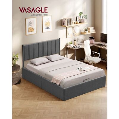 Cadre de Lit - VASAGLE - 140x200 cm - Rangement - Tête de Lit - Gris Foncé Gris - Publicité Cadre de Lit - VASAGLE - 140x200 cm - Rangement - Tête de Lit - Gris Foncé Gris - Publicité