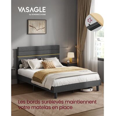 VASAGLE Structure de Lit Double Convient pour Un Matelas de 140 x 200 cm Tête de Lit Rembourrée Ajustable Bois Massif Gris Gris - Publicité VASAGLE Structure de Lit Double Convient pour Un Matelas de 140 x 200 cm Tête de Lit Rembourrée Ajustable Bois Massif Gris Gris - Publicité