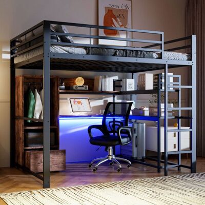 Lit mezzanine - LANGTU - 140x200 cm - Bureau intégré - LED 16 couleurs - Tiroirs & rangements Noir - Publicité Lit mezzanine - LANGTU - 140x200 cm - Bureau intégré - LED 16 couleurs - Tiroirs & rangements Noir - Publicité