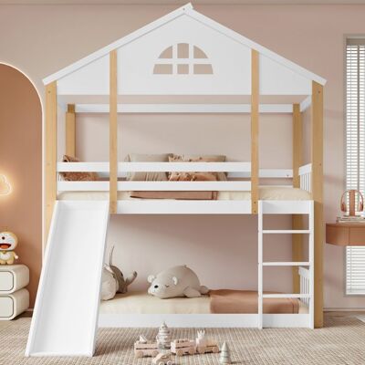 Blueline Lit superposé avec fenêtres caractéristiques et échelle coulissante à trois marches lit enfant avec toboggan lit maison avec Blanc - Publicité Blueline Lit superposé avec fenêtres caractéristiques et échelle coulissante à trois marches lit enfant avec toboggan lit maison avec Blanc - Publicité