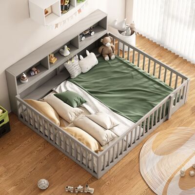 MERAX Lit Enfant Évolutif au Sol 140x200 cm en Pin avec Barrières de Sécurité et Rangement Gris Sans matelas Gris - Publicité MERAX Lit Enfant Évolutif au Sol 140x200 cm en Pin avec Barrières de Sécurité et Rangement Gris Sans matelas Gris - Publicité