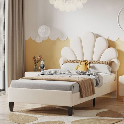 NOBRAND Lit Enfant Lit ado fille 90x200 cm - Cadre avec tête de lit fleur sommier lattes velours doux beige - Lit dappoint(sans socle) Beige - Publicité NOBRAND Lit Enfant Lit ado fille 90x200 cm - Cadre avec tête de lit fleur sommier lattes velours doux beige - Lit dappoint(sans socle) Beige - Publicité