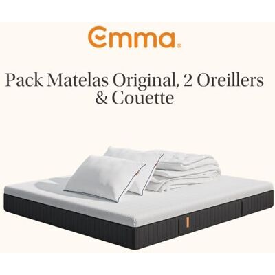 EMMA Pack Matelas Emma Original+ 140x190 + 2 Oreillers Emma Original Confort Elite + Couette Été Emma - Publicité EMMA Pack Matelas Emma Original+ 140x190 + 2 Oreillers Emma Original Confort Elite + Couette Été Emma - Publicité