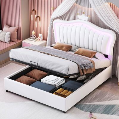 Blueline Structure de lit Nouveau épaississement lit denfant design moderne lit rembourré 140 x 200 cm lit de rangement hydraulique cadre Blanc - Publicité Blueline Structure de lit Nouveau épaississement lit denfant design moderne lit rembourré 140 x 200 cm lit de rangement hydraulique cadre Blanc - Publicité