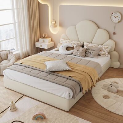 MERAX Lit Double 140x200 en Velours Beige avec Tête de Lit en Pétales – Lit Rembourré Moderne Stable et Confortable Beige - Publicité MERAX Lit Double 140x200 en Velours Beige avec Tête de Lit en Pétales – Lit Rembourré Moderne Stable et Confortable Beige - Publicité