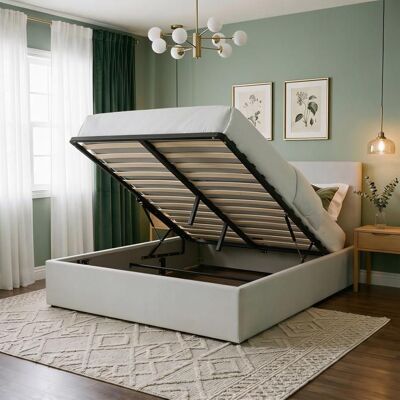 Idimex Lit Coffre BLISS 160x200 Rembourré en Tissu Gris Lit Double QUeen Size avec Sommier Coffre pour un Rangement Optimal Gris - Publicité Idimex Lit Coffre BLISS 160x200 Rembourré en Tissu Gris Lit Double QUeen Size avec Sommier Coffre pour un Rangement Optimal Gris - Publicité