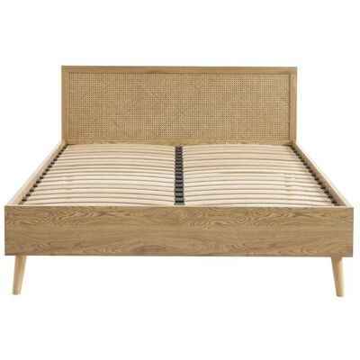 BAÏTA Lit double INES cannage rotin 160x200 sommier inclus - Bois Marron - Publicité BAÏTA Lit double INES cannage rotin 160x200 sommier inclus - Bois Marron - Publicité