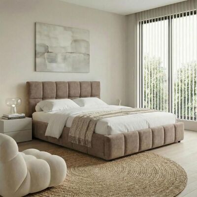 Idimex Lit Double EMILIA Rembourré 160 x 200 cm Queen Size Brun avec Sommier à Lattes Inclus Design Bubble Tête de Lit Capitonnée Marron - Publicité Idimex Lit Double EMILIA Rembourré 160 x 200 cm Queen Size Brun avec Sommier à Lattes Inclus Design Bubble Tête de Lit Capitonnée Marron - Publicité