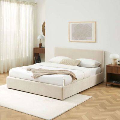BAÏTA Lit coffre VANIA 160x200 tissu beige sommier inclus Beige - Publicité BAÏTA Lit coffre VANIA 160x200 tissu beige sommier inclus Beige - Publicité