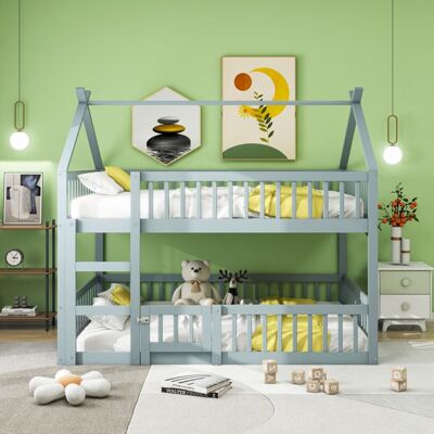 Lit superposé - BLUELINE - 140x200 cm - Bois massif - Gris - Design loft Gris - Publicité Lit superposé - BLUELINE - 140x200 cm - Bois massif - Gris - Design loft Gris - Publicité