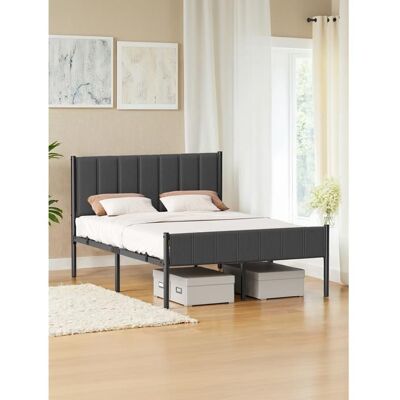 VASAGLE Lit Double avec Structure en Acier 140 x 190 cm Chambre Tête de Lit Capitonnée Montage Rapide Gris Gris - Publicité VASAGLE Lit Double avec Structure en Acier 140 x 190 cm Chambre Tête de Lit Capitonnée Montage Rapide Gris Gris - Publicité